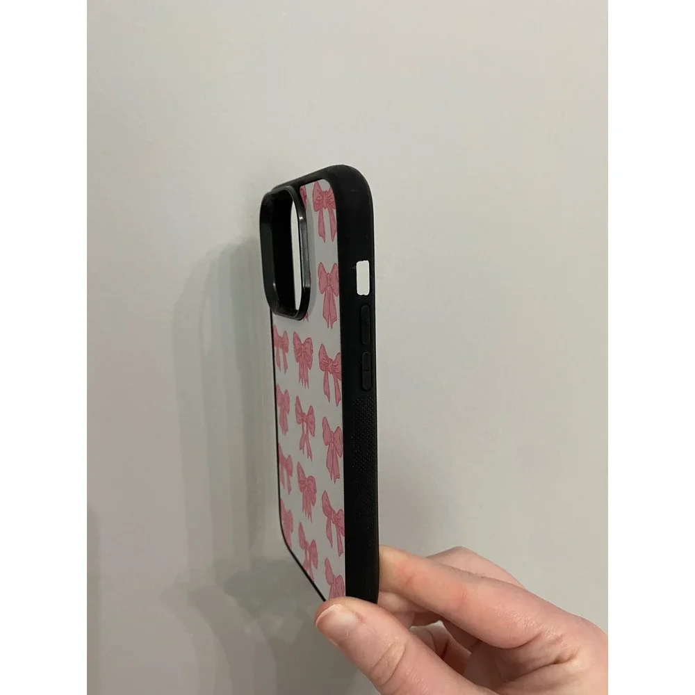 Pink Bow Pattern iPhone 14 Pro Case White Pink Coquette Ribbon Design